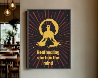 Affirmation Mind Healing Poster “Real healing starts in the mind” | Meditation Wall Art | Mindfulness & Positive Energy Decor