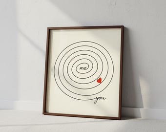 Love Me to You Poster | Line Art Spiral with Heart | Modern Wall Art for Couples