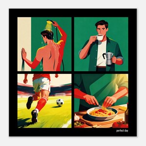 Perfect Day Poster for Footballers and Athletes | Coffee, Shower, Jogging and Food | Illustration Wall Decor | Gift for Men image 3