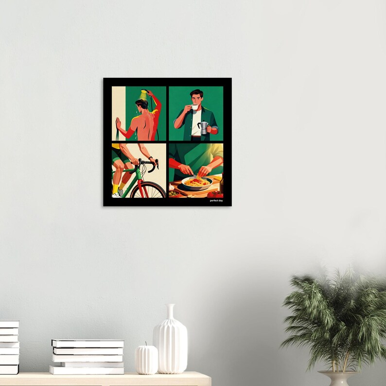 Poster Perfect Day für Radfahrer und Sportler | Kaffee, Dusche, Fahrrad und Essen | Illustration Wanddeko | Geschenk für Männer Bild 3