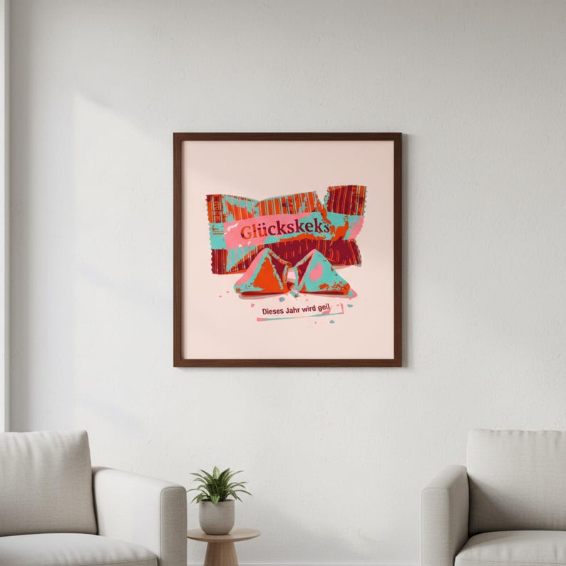Fortune cookie poster with a saying | This year is going to be awesome | Humorous wall decor, pop art illustration, gift idea Rot/Türkis