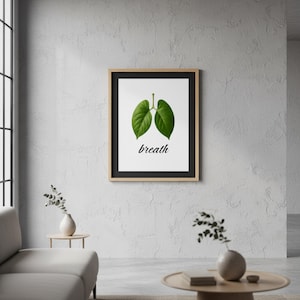 Natur Poster mit Blätter „breath“ | Meditations Wandbild | Achtsamkeit & positive Energie Deko Bild 1