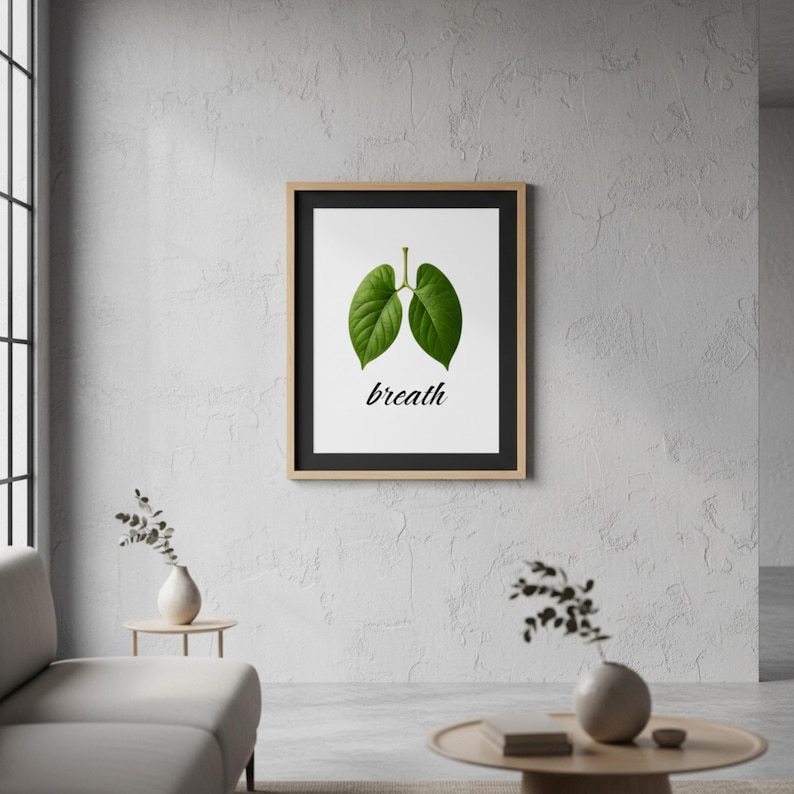 Natur Poster mit Blätter „breath“ | Meditations Wandbild | Achtsamkeit & positive Energie Deko Bild 1