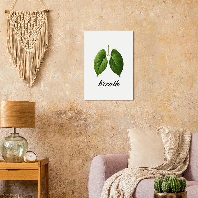 Natur Poster mit Blätter „breath“ | Meditations Wandbild | Achtsamkeit & positive Energie Deko Bild 4