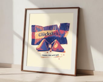 Fortune cookie poster with a saying | This year is going to be awesome | Humorous wall decor, pop art illustration, gift idea