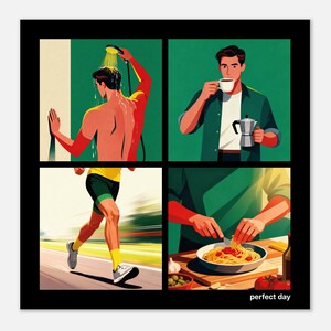 Poster Perfect Day für Läufer und Sportler| Kaffee, Dusche, Joggen und Essen | Illustration Wanddeko | Geschenk für Männer Bild 2