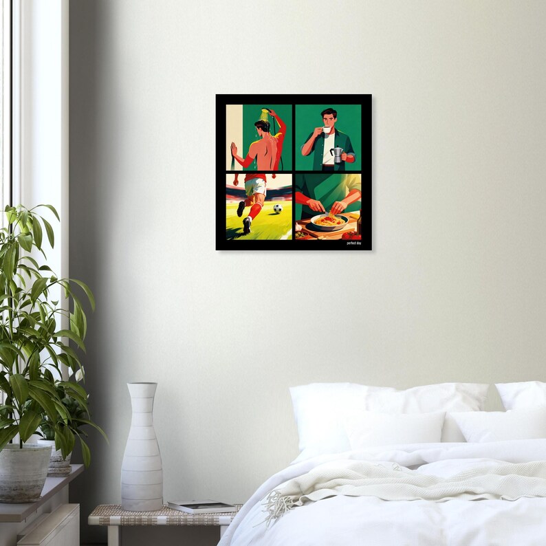 Perfect Day Poster for Footballers and Athletes | Coffee, Shower, Jogging and Food | Illustration Wall Decor | Gift for Men image 4