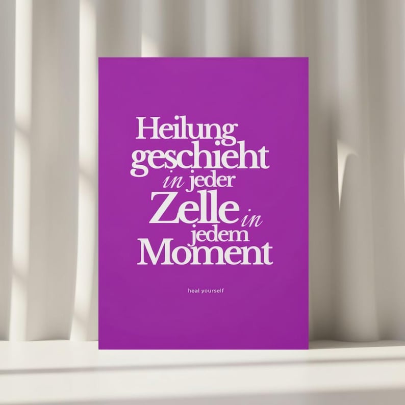 Healing Affirmation Poster "Healing happens in every cell in every moment" | Meditation Wall Art | Mindfulness & Positive Energy Decor image 1