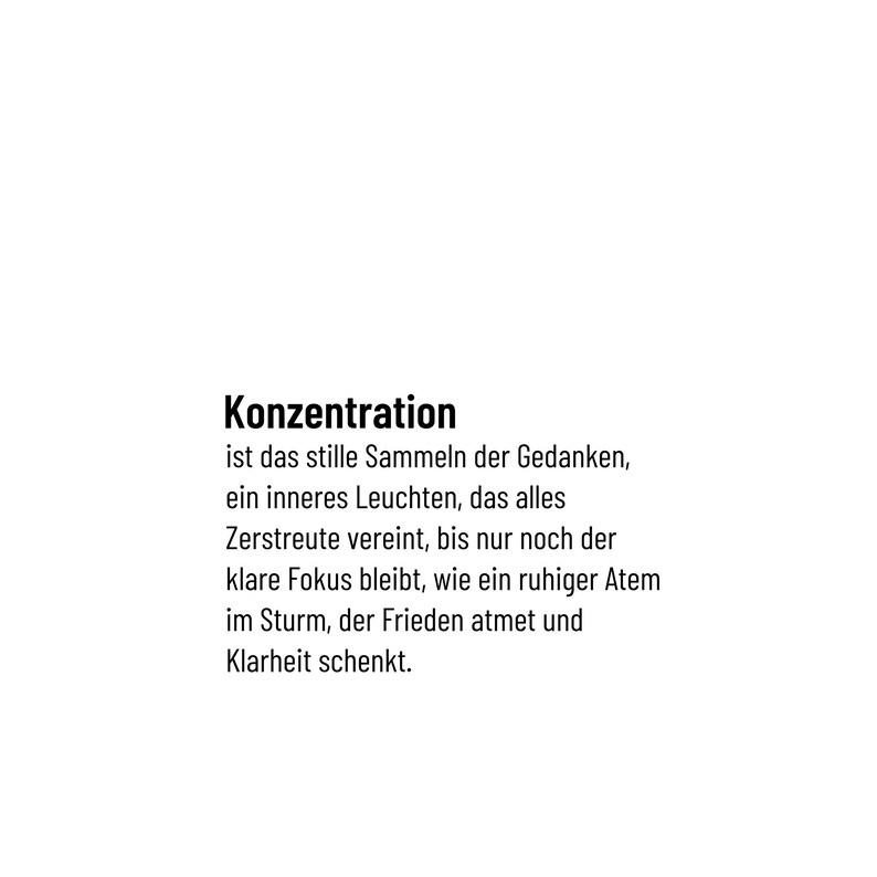 May include: A white background with the German word "Konzentration" in bold black font. Below, a paragraph of German text explains the meaning of concentration and its effects.