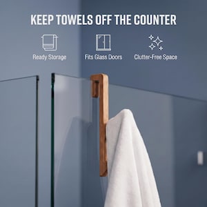 Solid Oak Over Glass Shower Door Towel Hook | Drill-Free Modern Scandi Bathroom Hanger