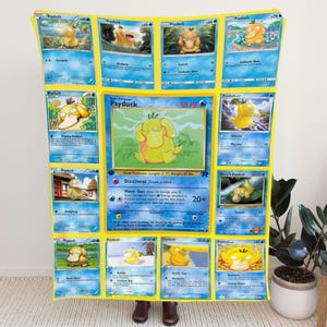 USA MADE Personalized PK Blankets, Custom Name Multi Psyduck Blanket, Anime Manga Gamer Throw