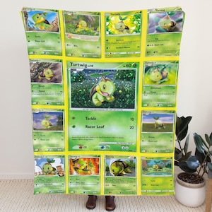 USA MADE Personalized PK Blankets, Custom Name Multi Turtwig Blanket, Anime Manga Gamer Throw