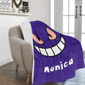 Usa Made Personalized Gengar Blanket – Ghost Gengar – Manga Cartoon Gift – Anime Pk Gift For Kids – Baby Blanket