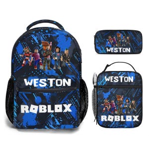 Personalisierte Roblox Rucksack Set: Name Schulbuchtasche mit Lunchbag & Federmäppchen
