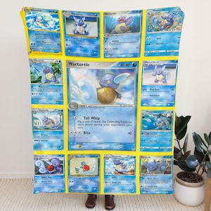 USA MADE Personalized PK Blankets, Custom Name Multi Wartortle Blanket, Anime Manga Gamer Throw