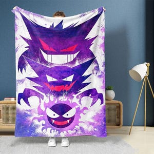 Usa Made Personalized Gengar Evolution Blanket – Gengar Blanket – Pk Blanket 19 – Manga Cartoon Gift – Anime Pk Gift For Kids