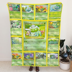 USA MADE Personalized PK Blankets, Custom Name Multi Bulbasaur Blanket, Anime Manga Gamer Throw