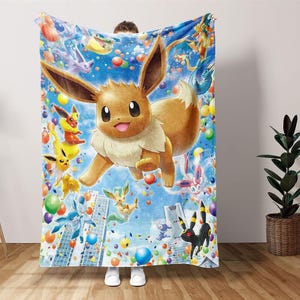 Usa Made Personalized Pk Blanket Cute Eevee Blanket – Manga Cartoon Gift – Anime Pk Gift For Kids – Baby Blanket