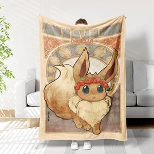 Usa Made Personalized Pk Blanket Beautiful Eevee Blanket – Manga Cartoon Gift – Anime Pk Gift For Kids – Baby Blanket
