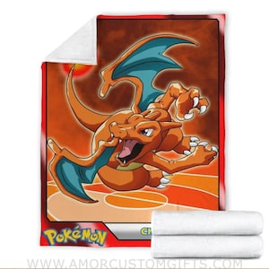USA MADE Personalized Charizard Blanket – Charizard Card Gift Manga Cartoon Gift – Anime PK Card – Kids Blanket – Baby Blanket