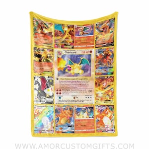 Custom PK Multi Charizard Blanket | Personalized Anime Manga Game Lover Collection Card Blanket Throw