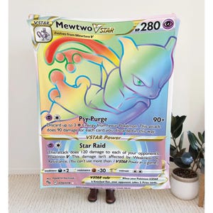Mewtwo VSTAR Sword & Shield Series Blanket | Custom PK Trading Card Blanket, Personalize Anime Fan Gift