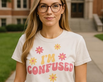 I'm Confused Graphic T-Shirt with Floral Accents