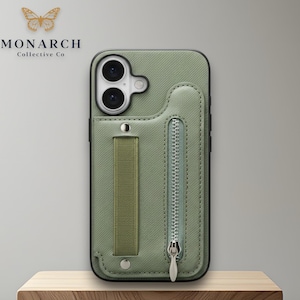 Vegan Leather Wallet Phone Case with Zipper & Wrist Band for iPhone 17 16 15 14 13 12 11 Pro Max Air | Card Holder Case | Zipper Pouch Cover