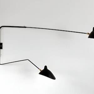 Mid-Century Modern Two-Arm Wall Sconce – Adjustable Black Wall Lamp, Serge Mouille Style Lighting Fixture, Modern Brass Stilnovo Style Light