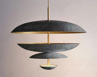 Luminária pendente em camadas de meados do século | Luminária de teto contemporânea | Luminária de lustre moderna para sala de jantar, sala de estar,
