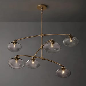 1950&#39;s Mid-Century Modern Brass Chandelier 6 Lights Mobile Round Chandelier-Pendant Light Sputnik Chandelier-Italian Brass Ceiling Fixture,