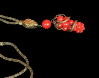 Snake Necklace / Rare Early 20th c. Brass Serpents and Grape Cluster Necklace