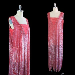 1920s Dress / Hot Pink SEQUIN Encrusted Flapper Dress / Authentic 20s Rare image 1