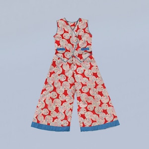 1930s Beach Pajamas / 30s Cotton Jumpsuit / Abstract Print / Faux Vest Jumpsuit