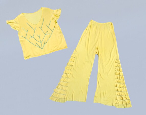 RARE!! 1930s Beach Pajamas / 30s YELLOW Two Piece