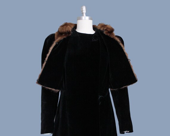 1930s Coat / 30s 40s Black Velvet and Fur Princes… - image 6