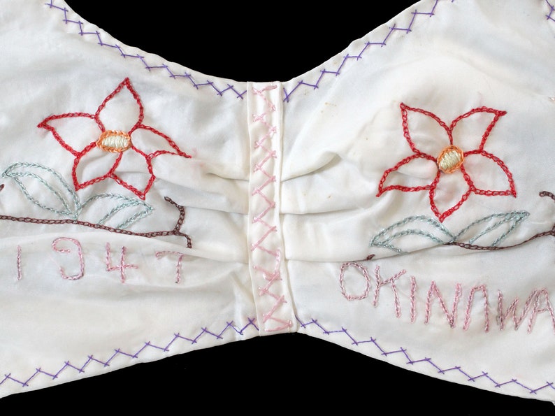 Rare 1940s WWII Lingerie Set / 40s Novelty Bra Panties / PARACHUTE SILK / Embroidered 1947 Okinawa image 3