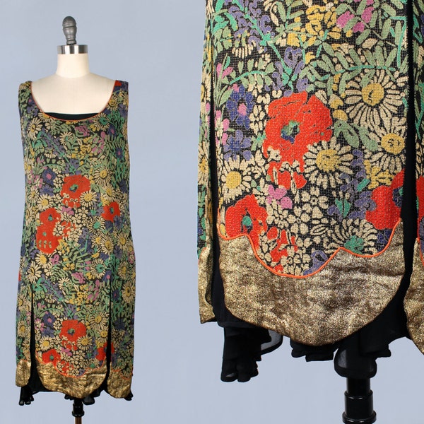 RARE 1920s Dress / LAMÉ Split Skirt Tunic Dress! / Layering Piece / Incredible!!