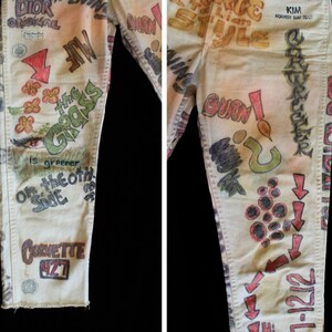 RARE 1960s Pants / 60s 70s Folk Art Hippie Pants / OOAK Hand Drawn Wrangler Cream Sanforized Misses Jeans image 4