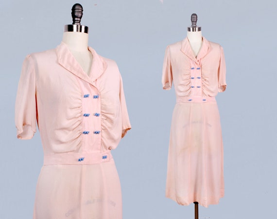 1930s Dress / Late 30s - Early 40s Day Dress / Pi… - image 1