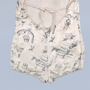RARE 1930s Swimsuit / Late 30s Early 40s NOVELTY PRINT Figural Beach Party Bathing Suit image 6