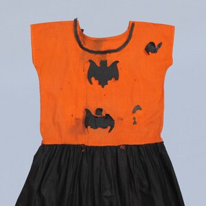 RARE Antique Halloween Dress / 1920s Costume Dress Orange and Black with BAT and Black CAT Cutouts image 3