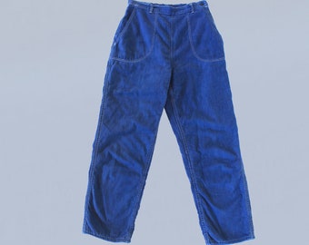 1950s Side Zip Pants / 40s 50s Blue Cotton Flannel Lined Trousers / Sportswear