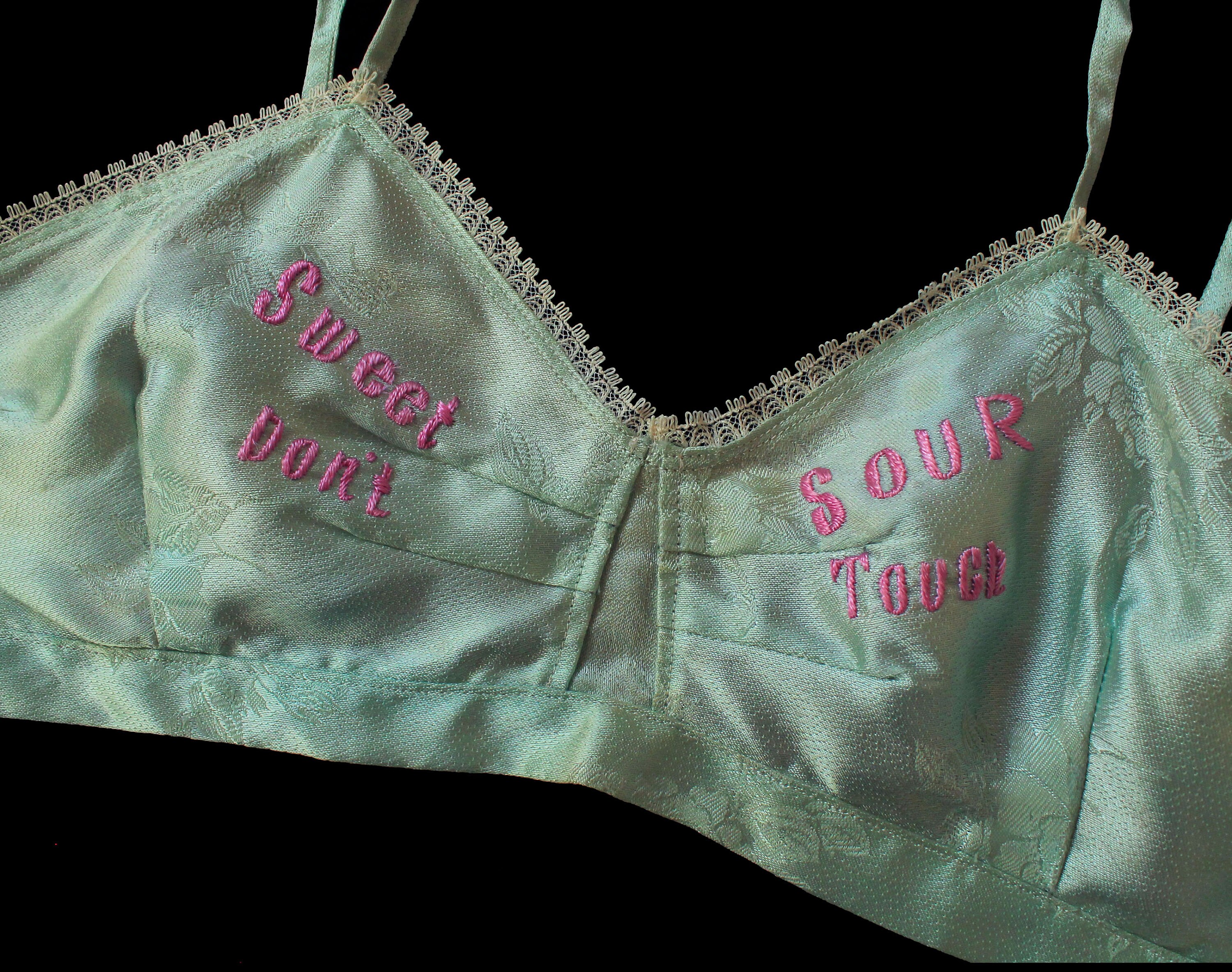 RARE 1940s Lingerie Set / 40s WWII Satin Novelty Bra and Panties / off  Limits sweet Sour Don't Touch -  Canada