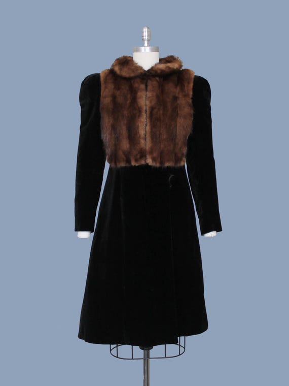 1930s Coat / 30s 40s Black Velvet and Fur Princes… - image 3