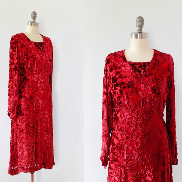 1920s Dress / 20s BURNOUT Velvet Flapper Dress / S XS