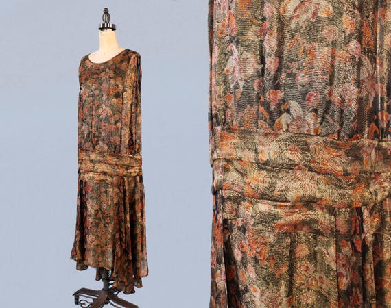 RARE 1920s Dress / 20s Floral Metallic LAMÉ Dress… - image 4