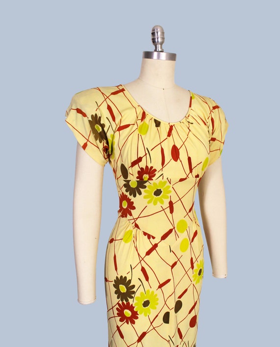 1940s Dress / 40s Acid Floral Print Jersey Gown /… - image 3
