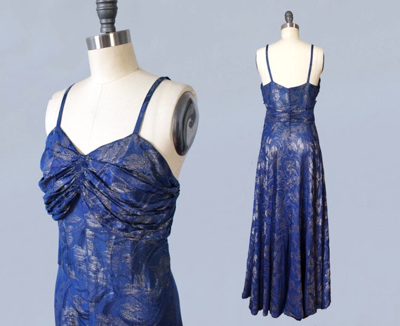 1930s Dress / 30s Periwinkle and Silver Metallic … - image 3