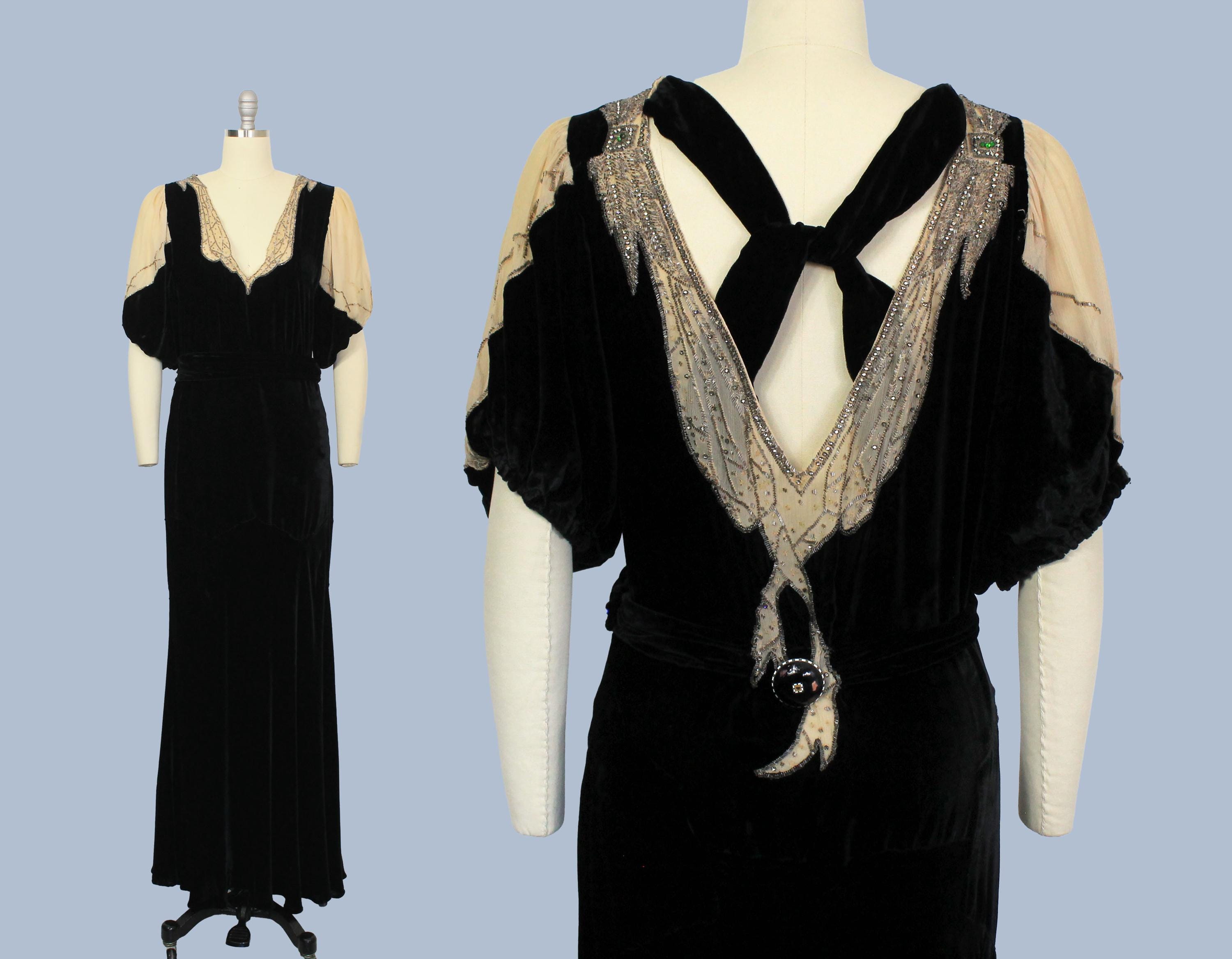 RARE 1930s Dress / 30s Silk Velvet Dress / Wiener Werkstatte